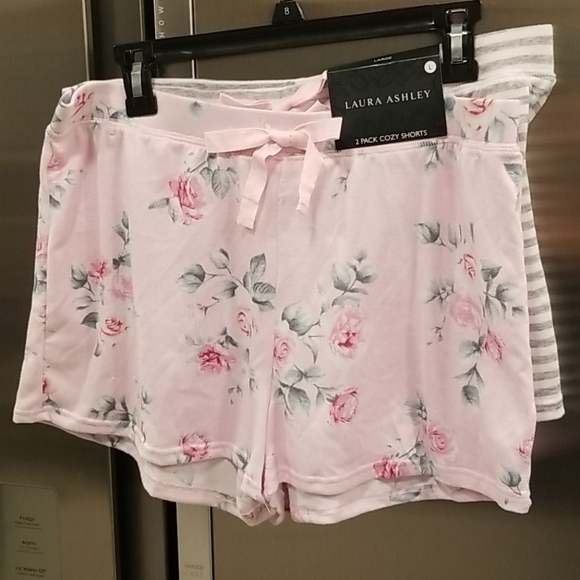 💕LAURA ASHLEY💕 Cozy PJ Shorts (2 Pack) ~ Floral & Striped Print Large L NWT - Picture 1 of 6